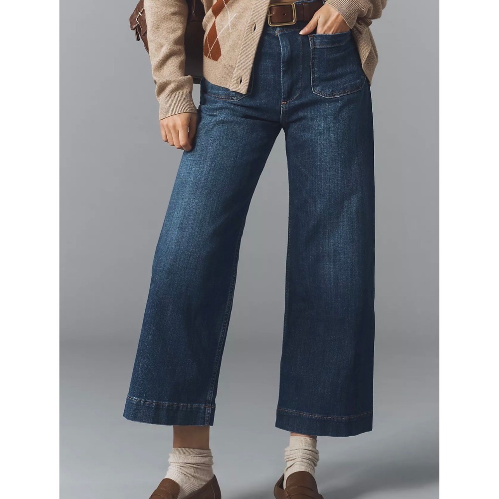 Maeve The Colette Wide Leg Jeans Women 30 Blue Excellent High Rise Patch Pocket